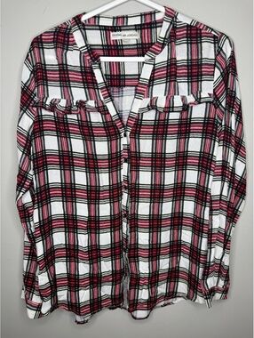 Alexander Jordan Red White Plaid Ruffle Button Up Shirt Long Sleeve Size Medium
